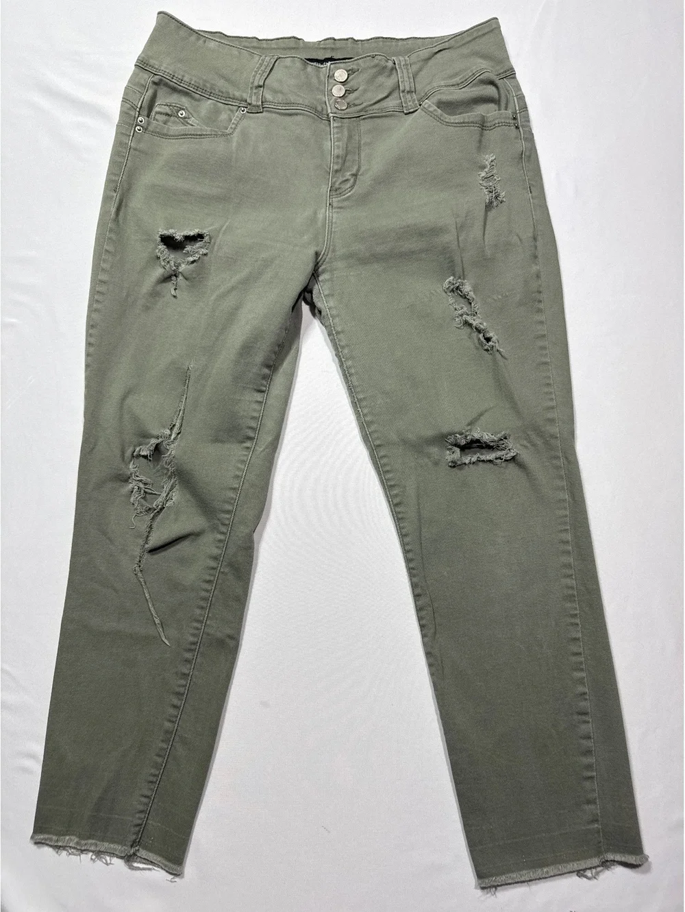 YMI WannaBetaButt? Mid Rise Distressed Green Jeans - Size 13